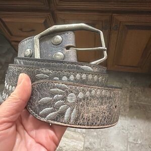 Bed Stu Vintage Leather Belt with Embroidery